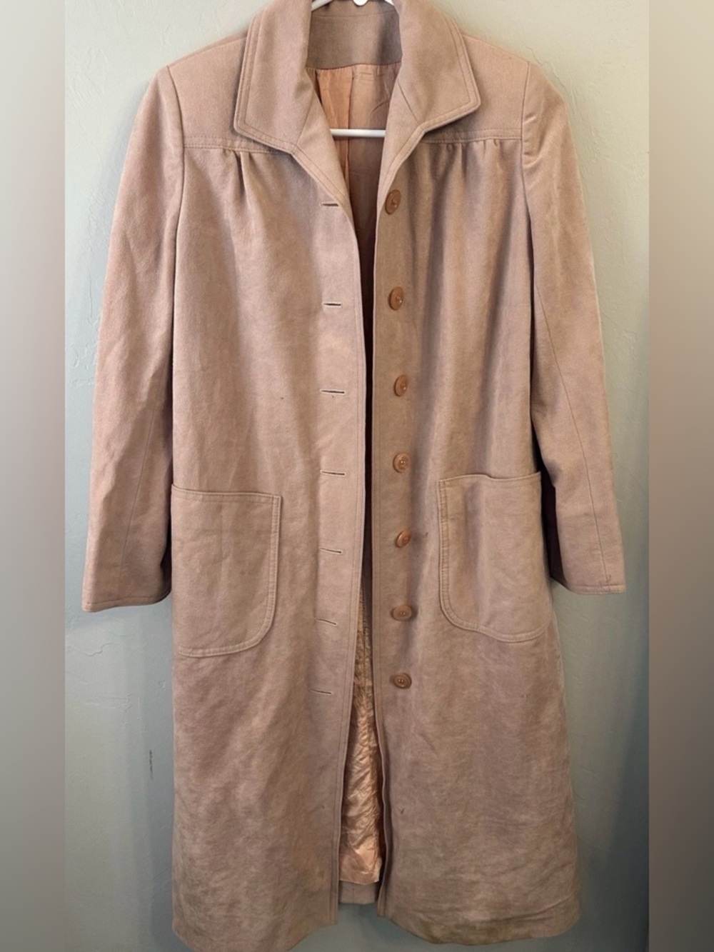 Voyager West Classic Women's Suede-Like Long Coat in Dusty Pink Lined